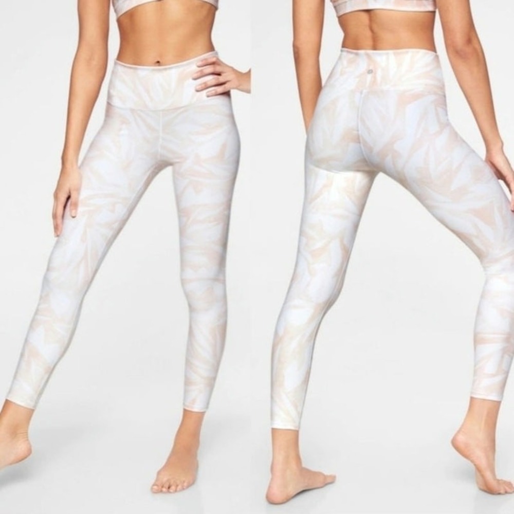 ATHLETA High Rise Swirl Chaturanga 7/8 Tight‎ Leggings White Peach XS Womens
